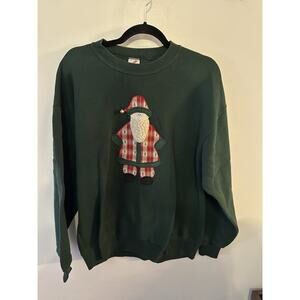 VTG Christmas Sweatshirt Green Jerzees Santa Plaid Xmas Women’s Large Crewneck